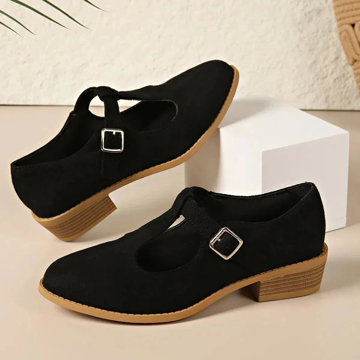 Classic Suede Block Heel Slip - Ons - VILLA FASHION