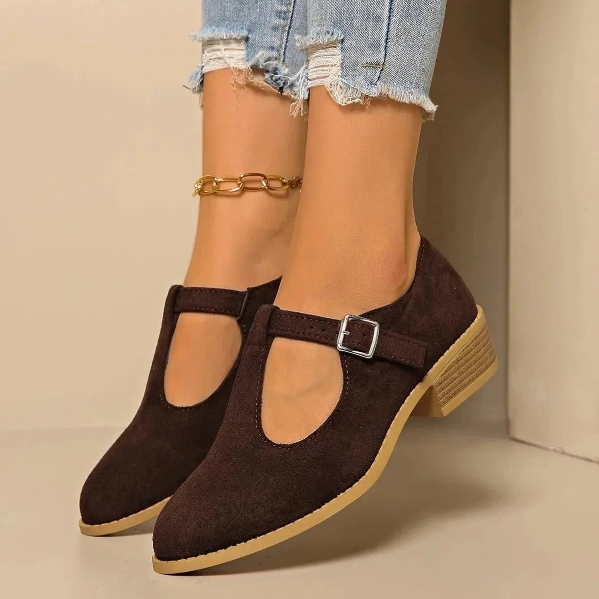 Classic Suede Block Heel Slip - Ons - VILLA FASHION