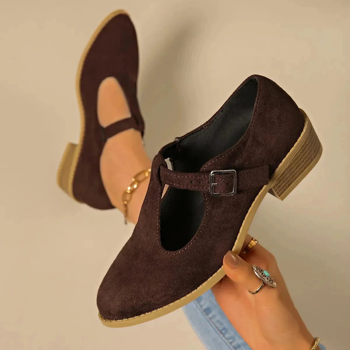 Classic Suede Block Heel Slip - Ons - VILLA FASHION