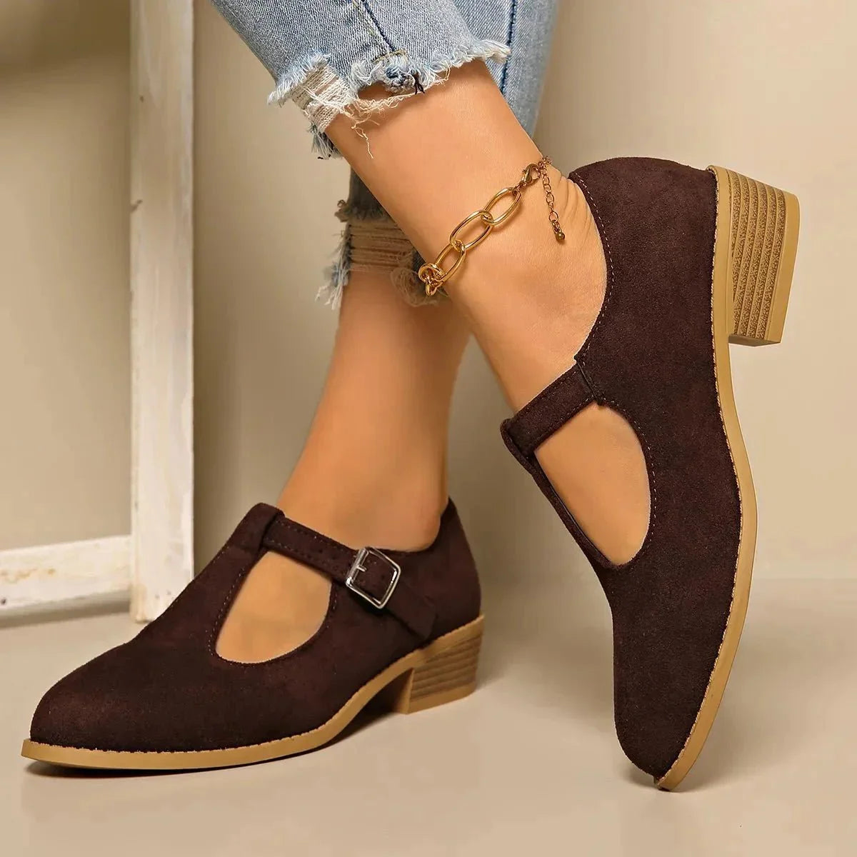 Classic Suede Block Heel Slip - Ons - VILLA FASHION