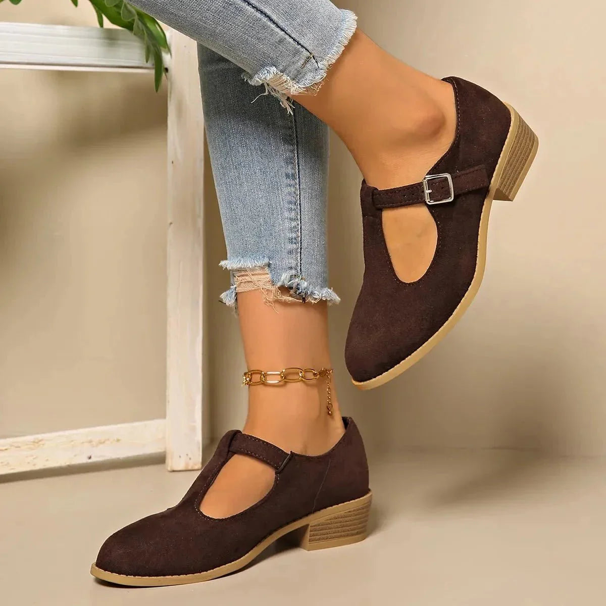 Classic Suede Block Heel Slip - Ons - VILLA FASHION