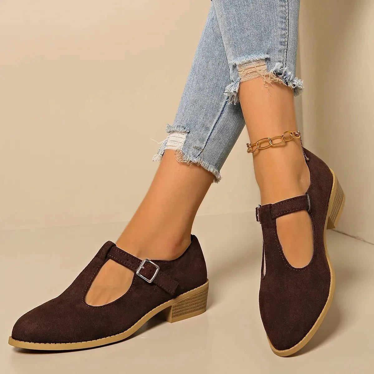 Classic Suede Block Heel Slip - Ons - VILLA FASHION