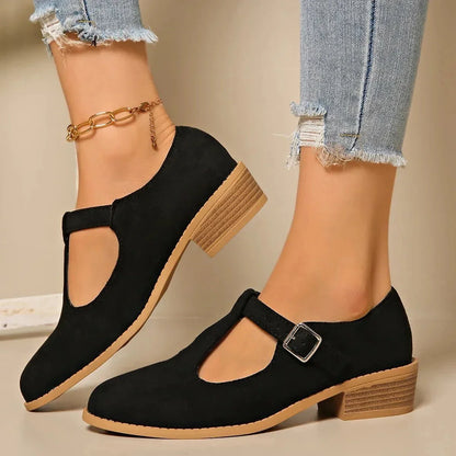 Classic Suede Block Heel Slip - Ons - VILLA FASHION