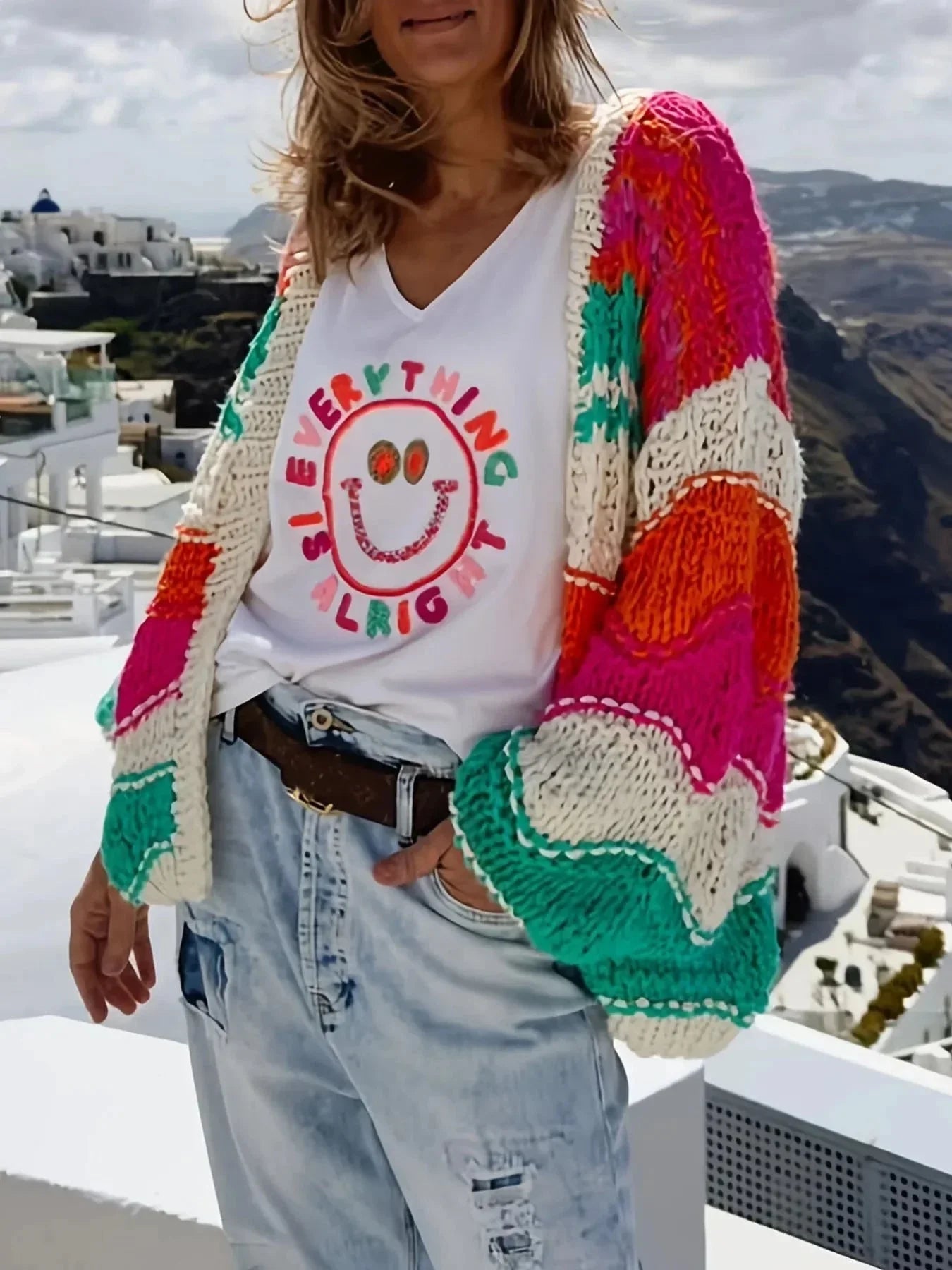 Color Block Open Front Cardigan - VILLA FASHION