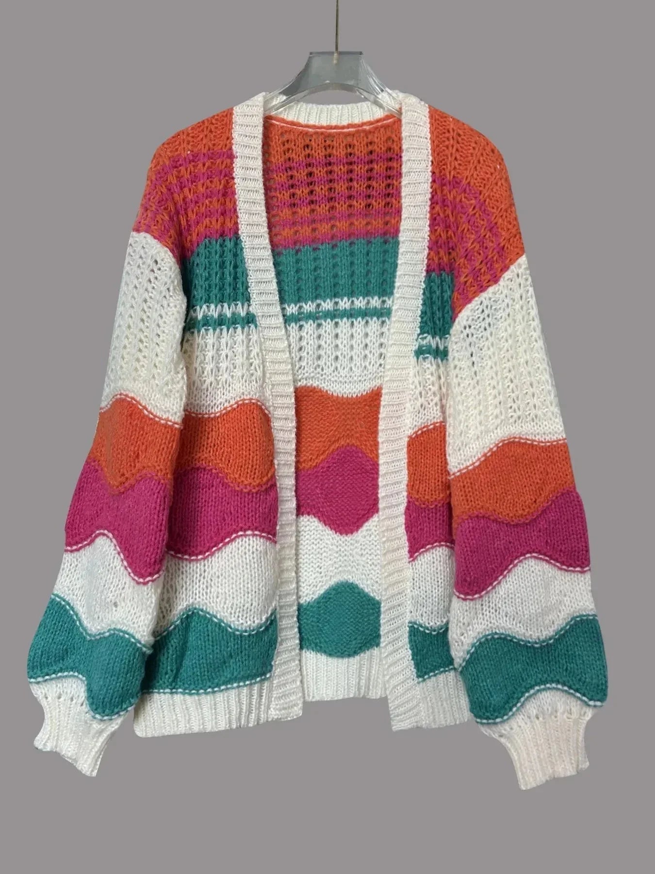 Color Block Open Front Cardigan - VILLA FASHION