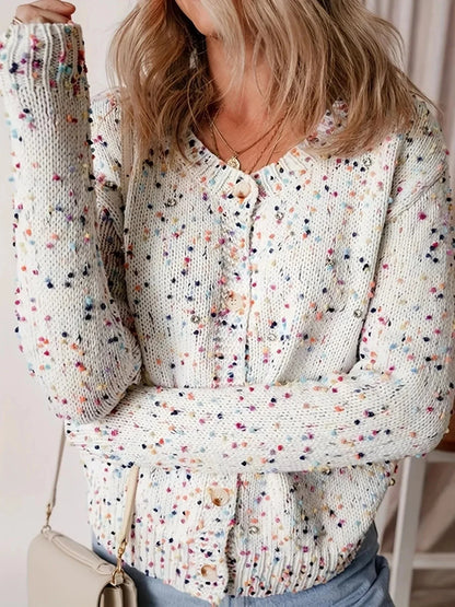 Colorful Button Up Long Sleeve Cardigan - VILLA FASHION