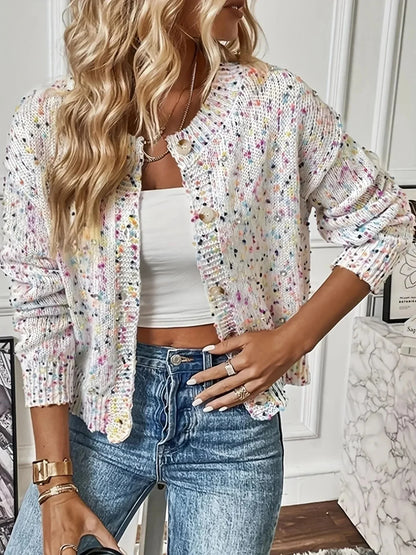 Colorful Button Up Long Sleeve Cardigan - VILLA FASHION