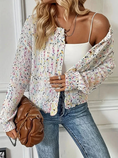 Colorful Button Up Long Sleeve Cardigan - VILLA FASHION