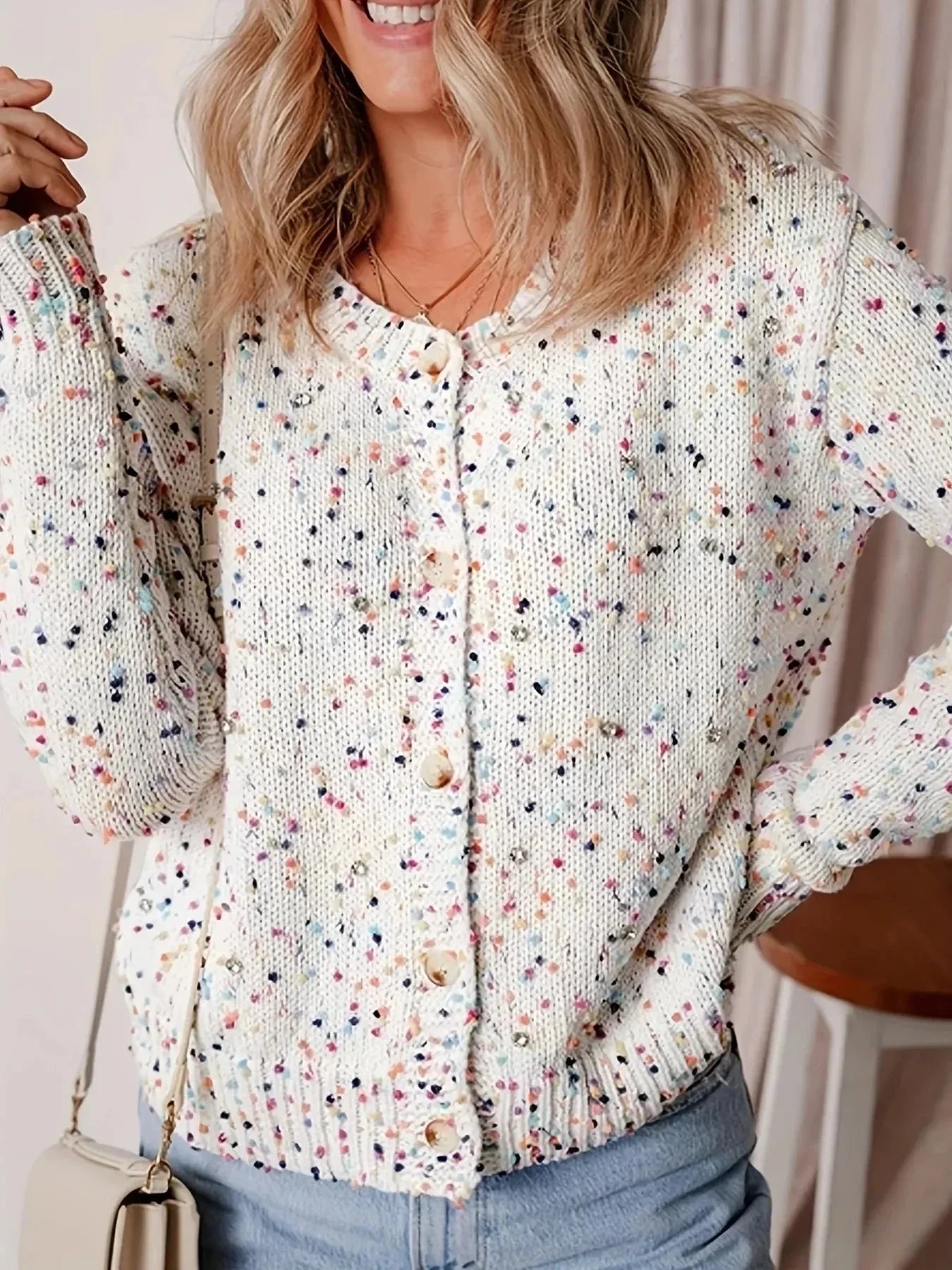 Colorful Button Up Long Sleeve Cardigan - VILLA FASHION