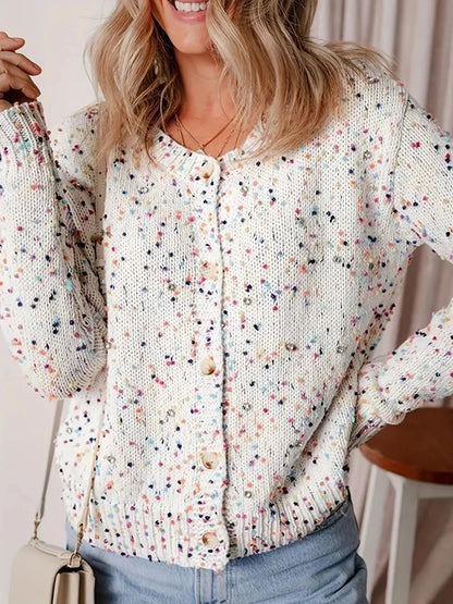 Colorful Button Up Long Sleeve Cardigan - VILLA FASHION