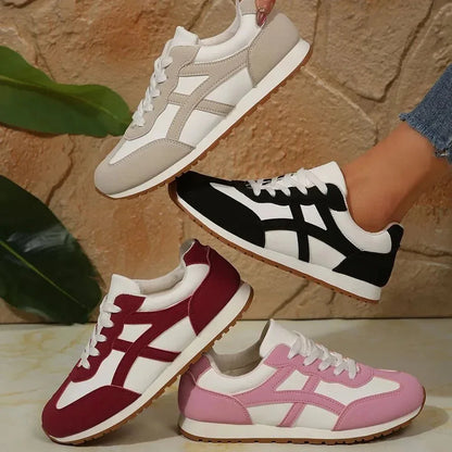 Contrast Lace Up Round Toe Sneakers - VILLA FASHION