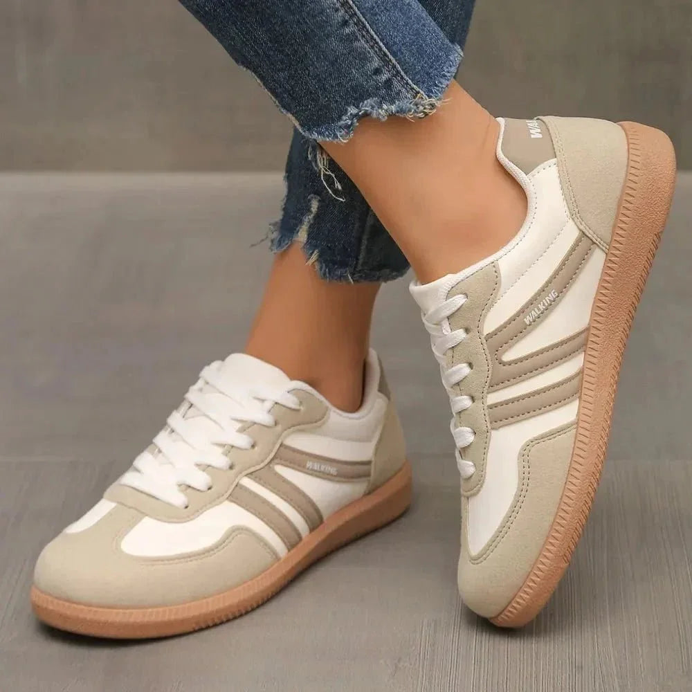 Contrast Lace Up Round Toe Sneakers - VILLA FASHION