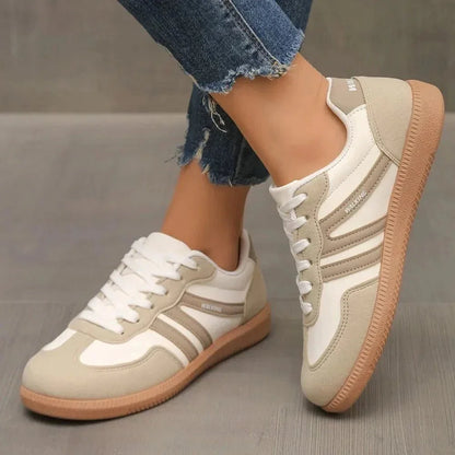 Contrast Lace Up Round Toe Sneakers - VILLA FASHION