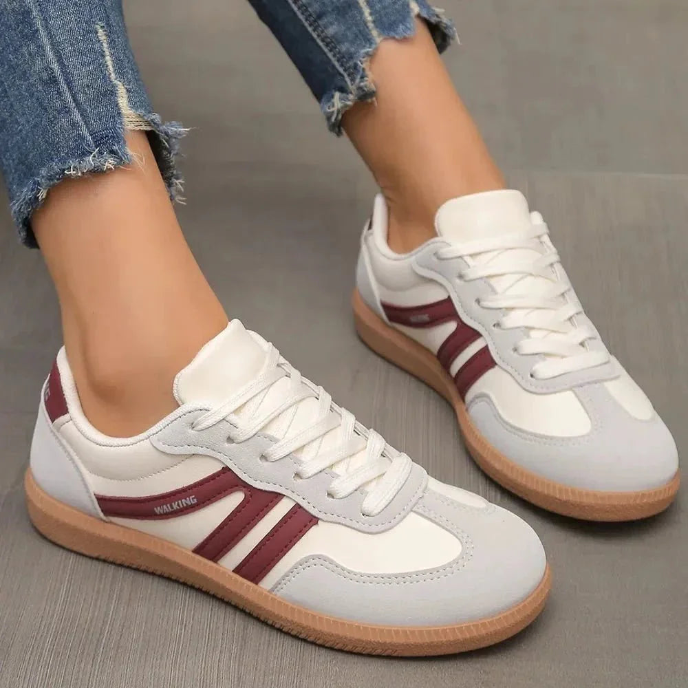 Contrast Lace Up Round Toe Sneakers - VILLA FASHION