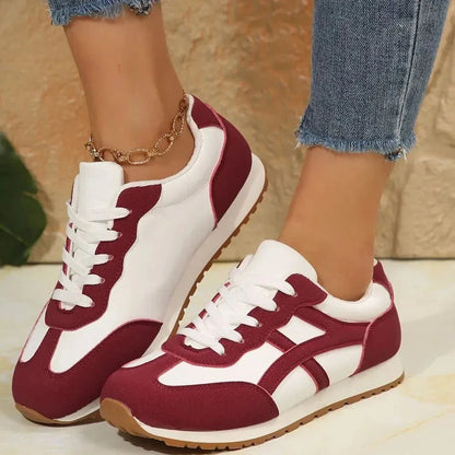 Contrast Lace Up Round Toe Sneakers - VILLA FASHION