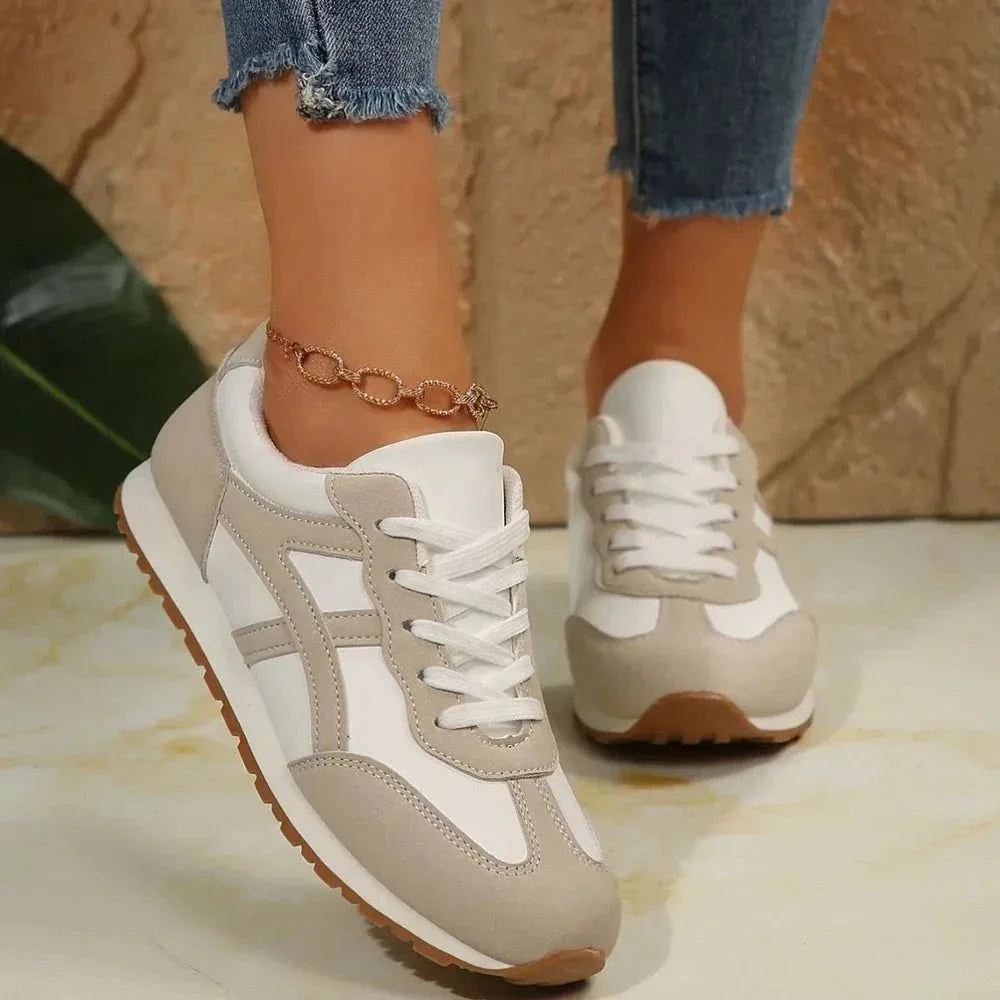 Contrast Lace Up Round Toe Sneakers - VILLA FASHION