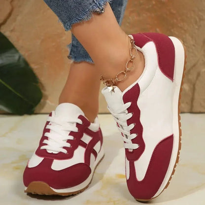 Contrast Lace Up Round Toe Sneakers - VILLA FASHION