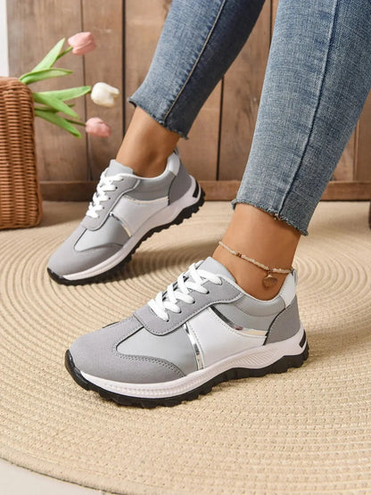 Contrast Lace Up Sneakers - VILLA FASHION