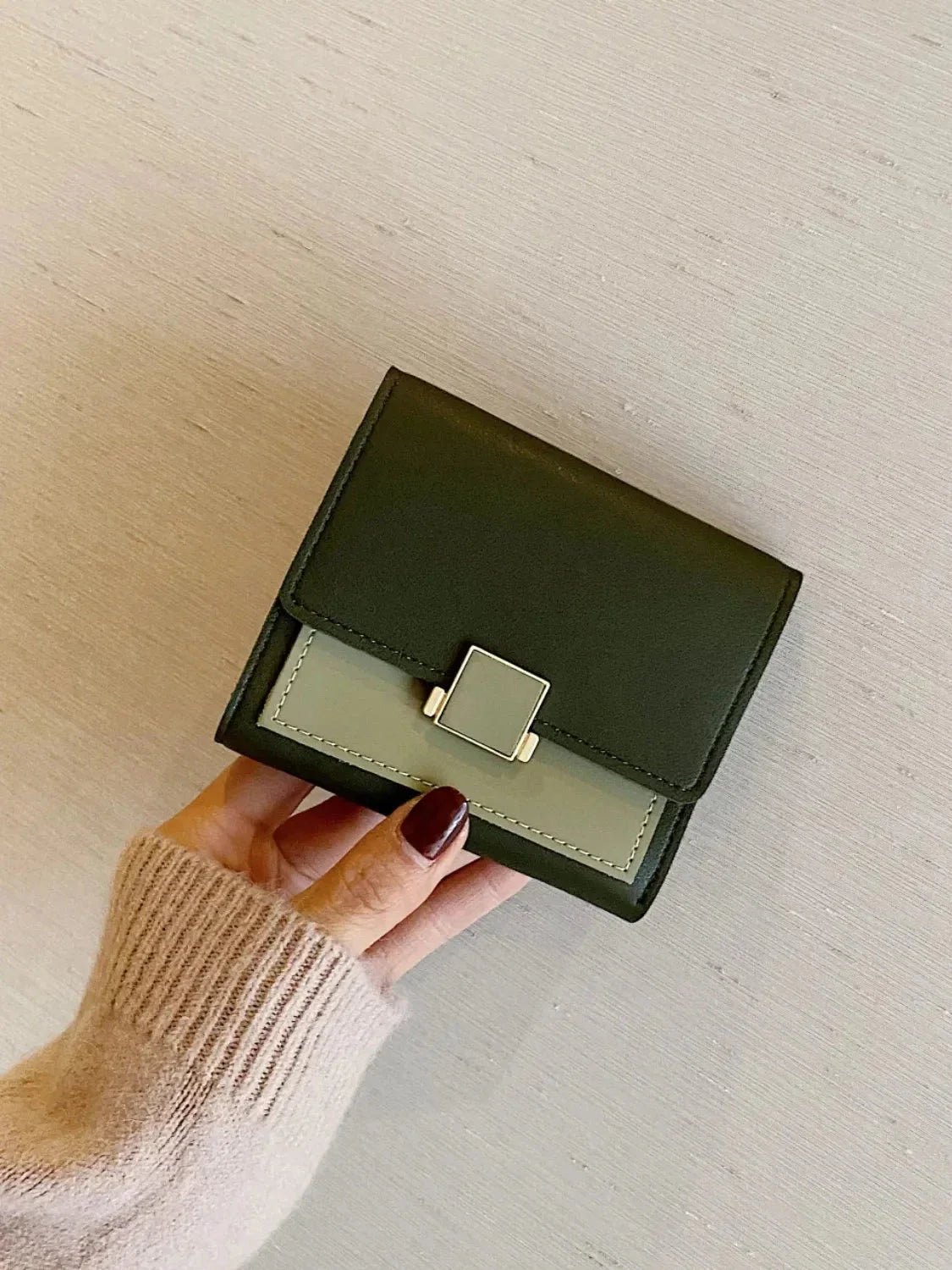 Contrast PU Leather Wallet - VILLA FASHION