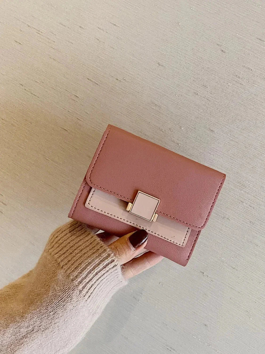 Contrast PU Leather Wallet - VILLA FASHION