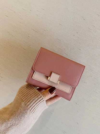 Contrast PU Leather Wallet - VILLA FASHION