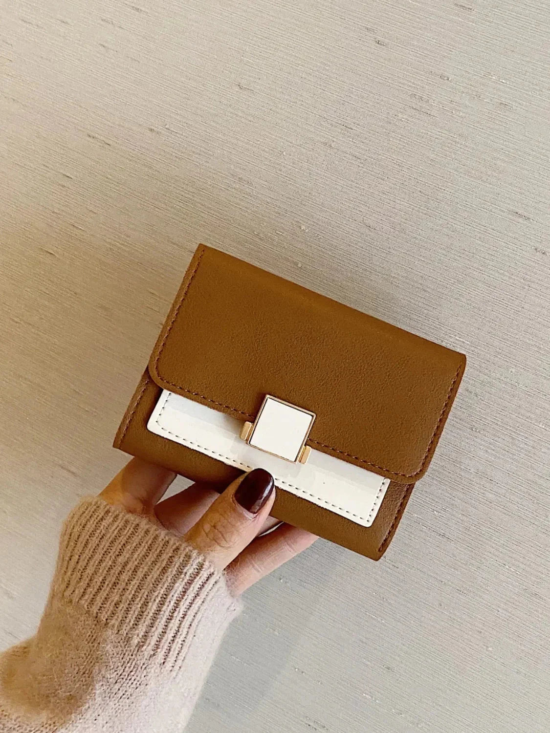 Contrast PU Leather Wallet - VILLA FASHION