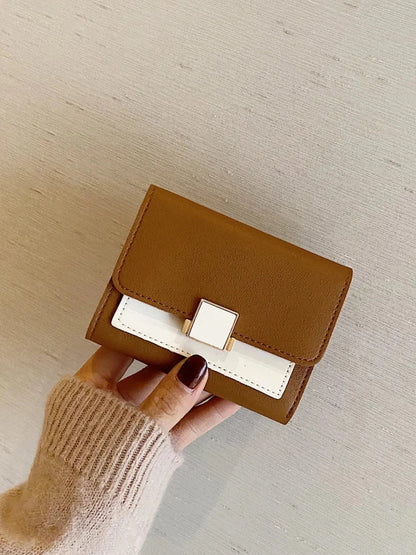Contrast PU Leather Wallet - VILLA FASHION