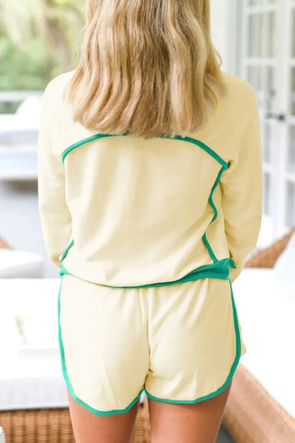 Contrast Round Neck Top and Shorts Set - VILLA FASHION