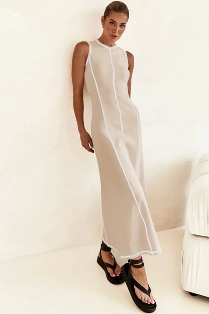 Contrast Stitching Maxi Tank Dress - VILLA FASHION