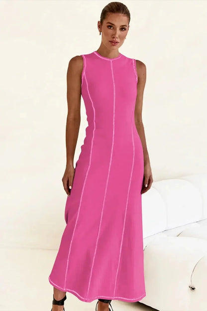 Contrast Stitching Maxi Tank Dress - VILLA FASHION