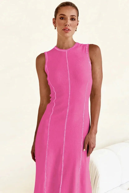 Contrast Stitching Maxi Tank Dress - VILLA FASHION