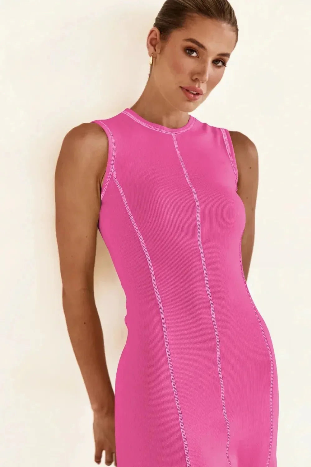 Contrast Stitching Maxi Tank Dress - VILLA FASHION