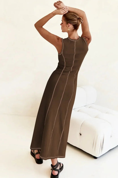 Contrast Stitching Maxi Tank Dress - VILLA FASHION