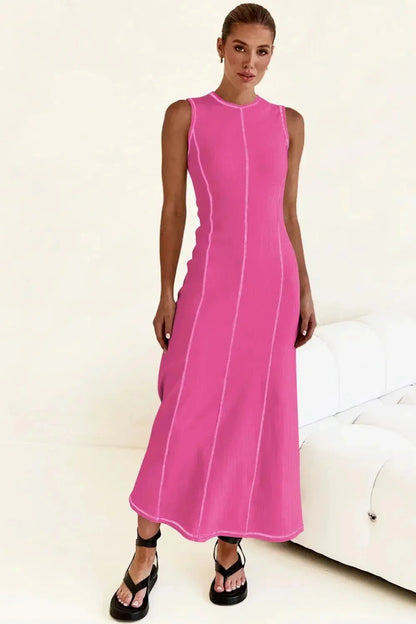 Contrast Stitching Maxi Tank Dress - VILLA FASHION