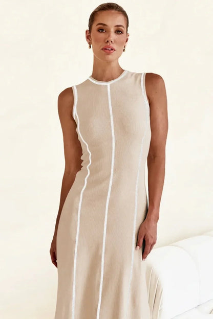 Contrast Stitching Maxi Tank Dress - VILLA FASHION