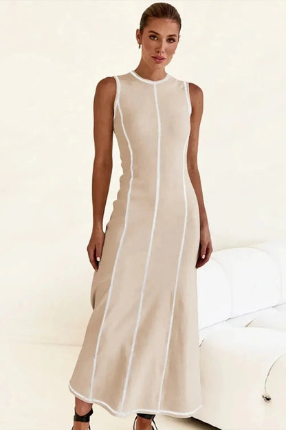 Contrast Stitching Maxi Tank Dress - VILLA FASHION