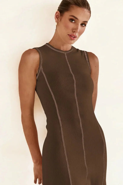 Contrast Stitching Maxi Tank Dress - VILLA FASHION