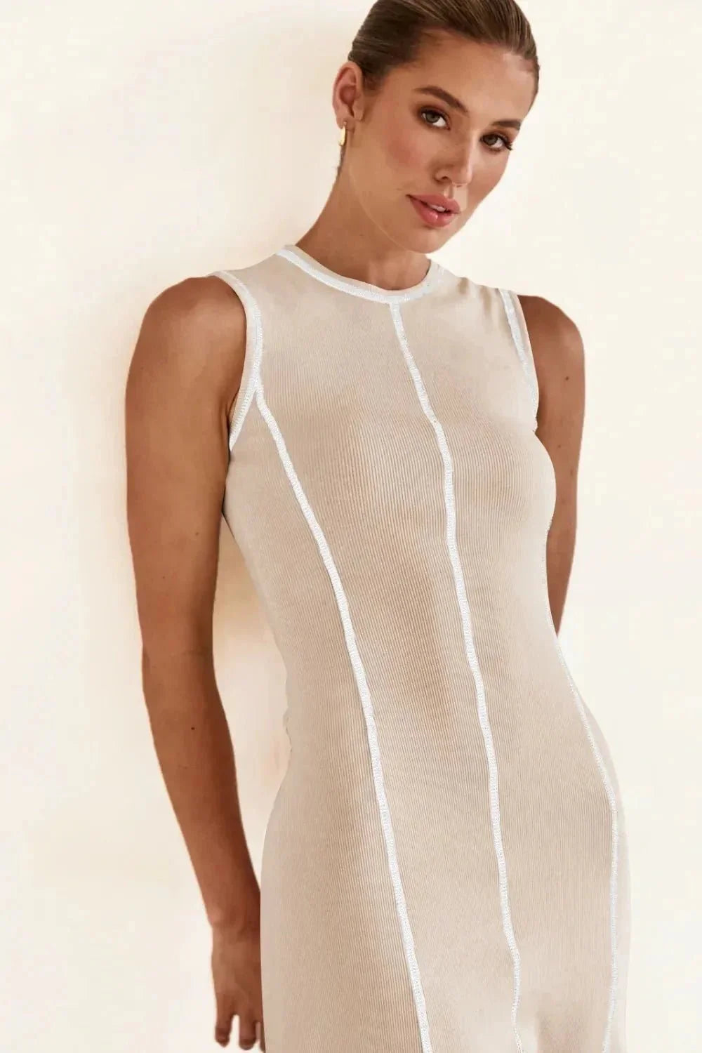 Contrast Stitching Maxi Tank Dress - VILLA FASHION