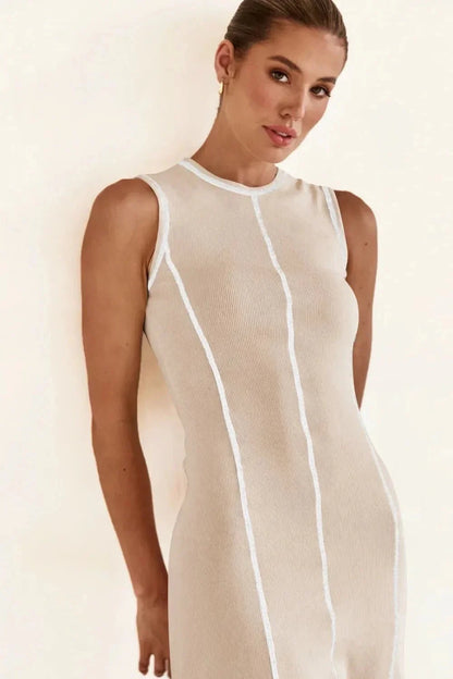 Contrast Stitching Maxi Tank Dress - VILLA FASHION