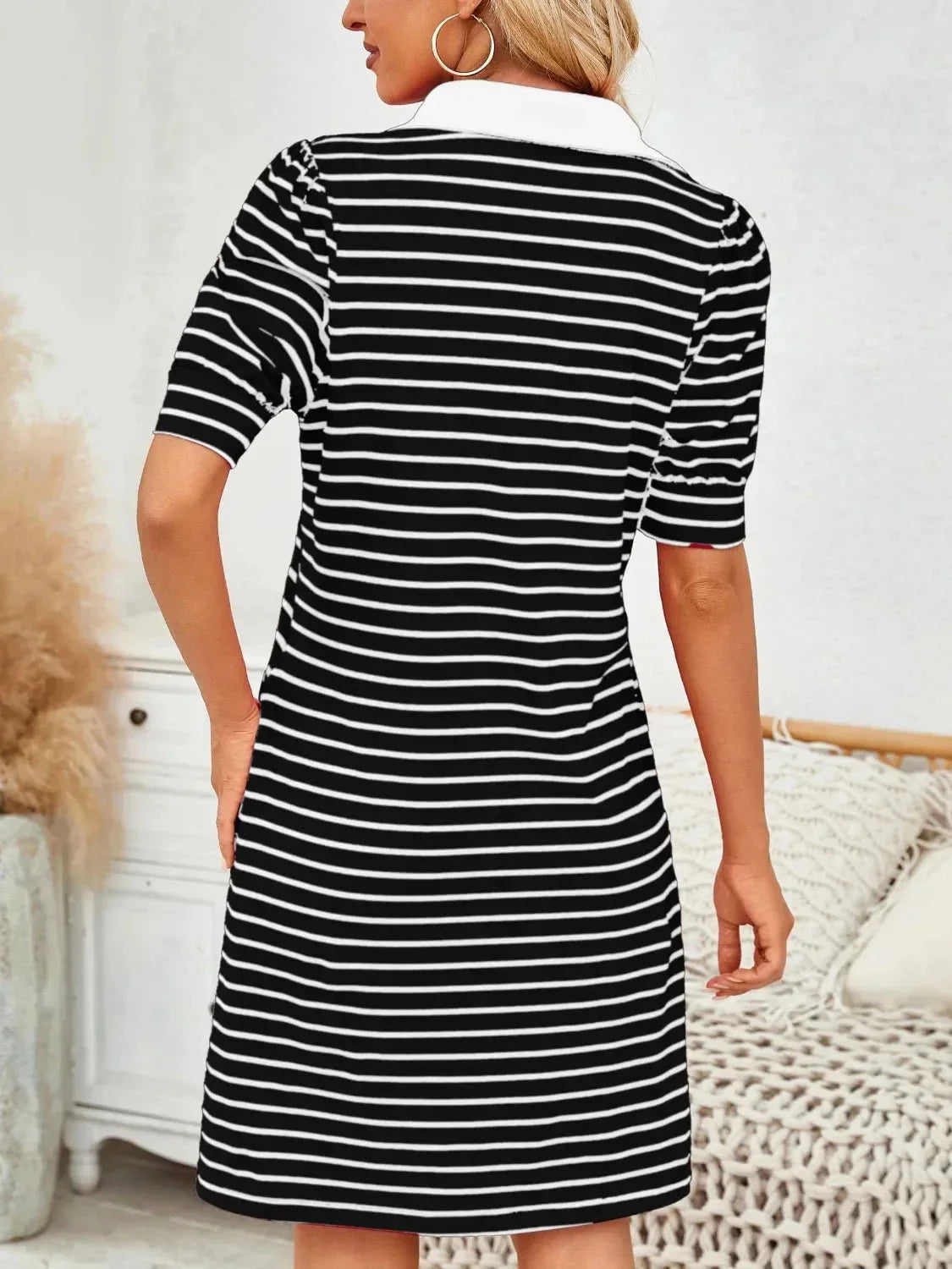 Contrast Striped Short Sleeve Mini Dress - VILLA FASHION
