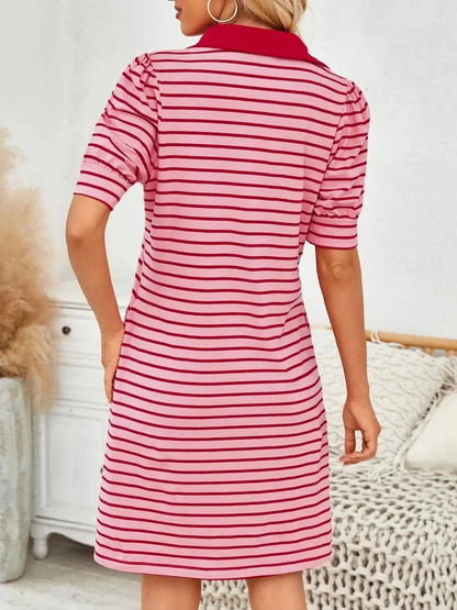 Contrast Striped Short Sleeve Mini Dress - VILLA FASHION