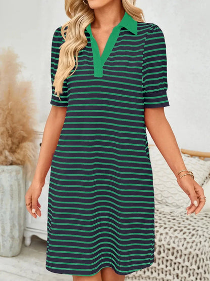 Contrast Striped Short Sleeve Mini Dress - VILLA FASHION
