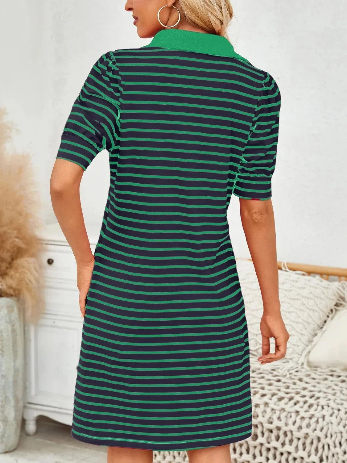 Contrast Striped Short Sleeve Mini Dress - VILLA FASHION