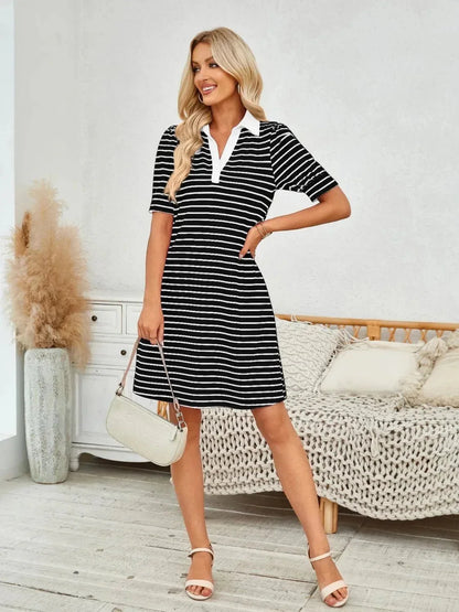 Contrast Striped Short Sleeve Mini Dress - VILLA FASHION