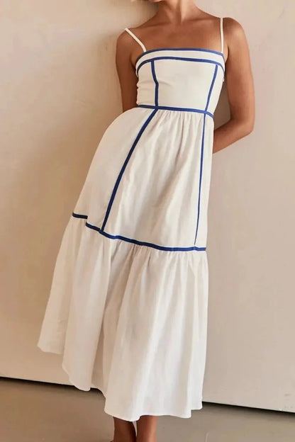 Contrast Trim Square Neck Midi Cami Dress - VILLA FASHION