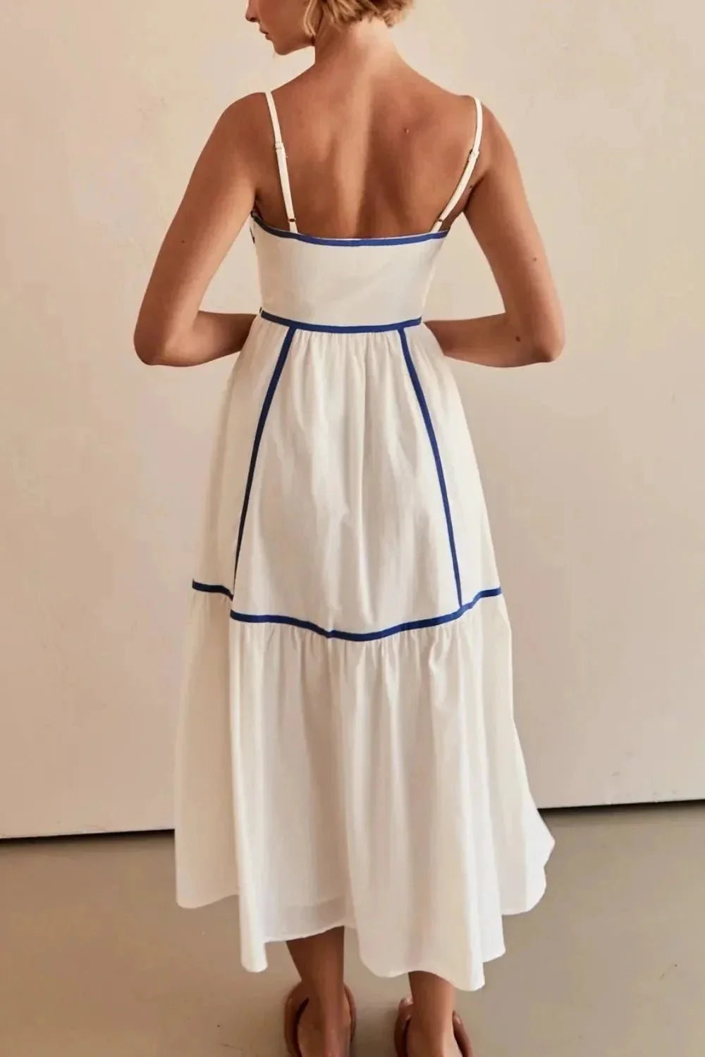 Contrast Trim Square Neck Midi Cami Dress - VILLA FASHION