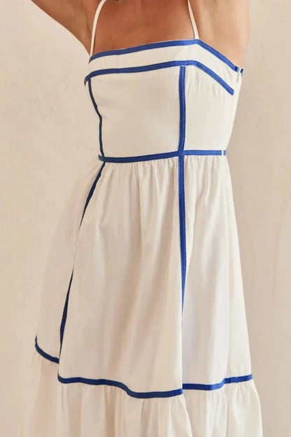 Contrast Trim Square Neck Midi Cami Dress - VILLA FASHION