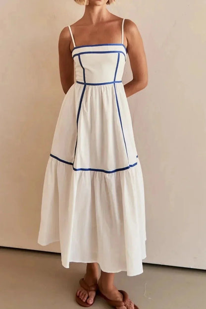 Contrast Trim Square Neck Midi Cami Dress - VILLA FASHION