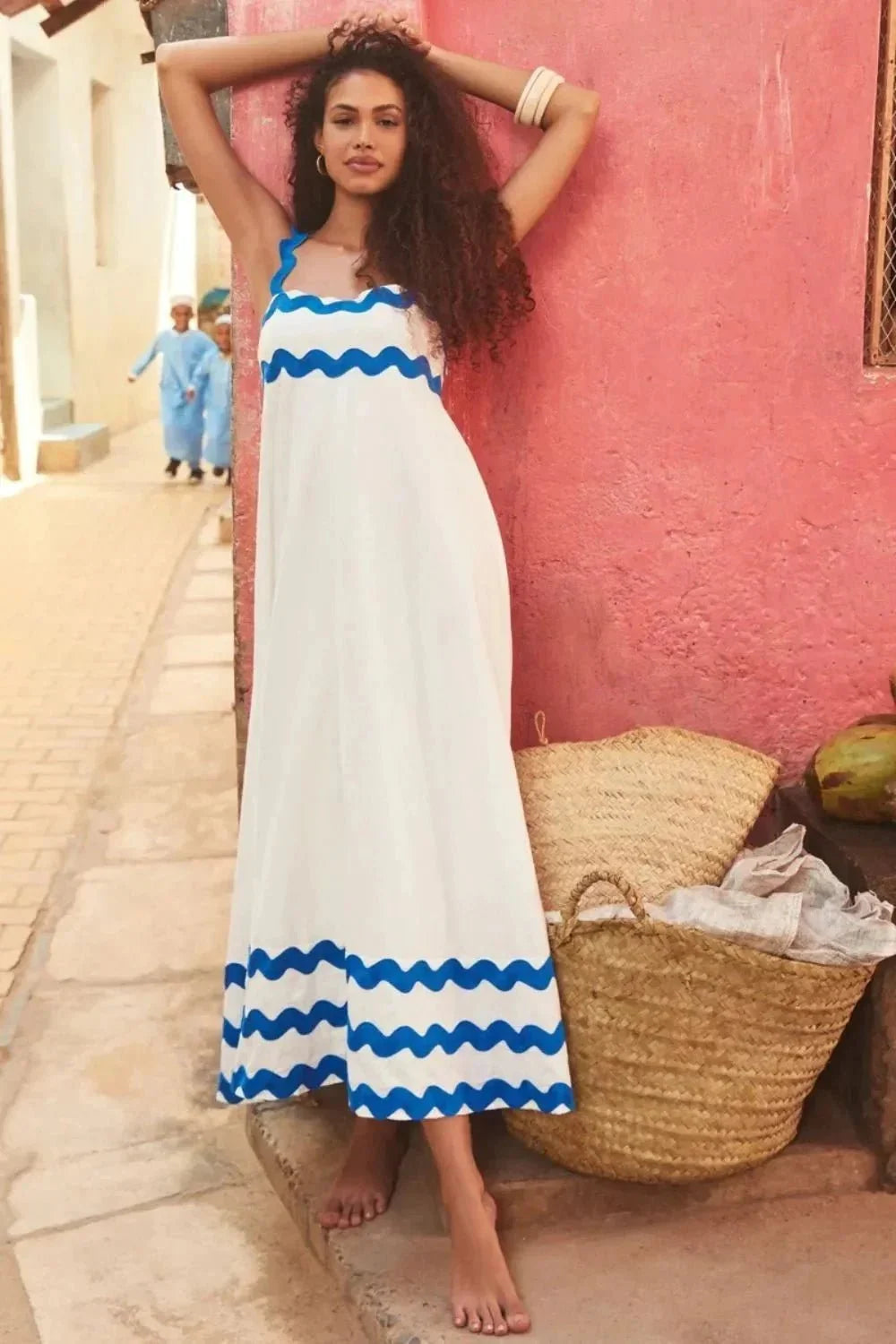 Contrast Trim Square Neck Wide Strap Dress - VILLA FASHION