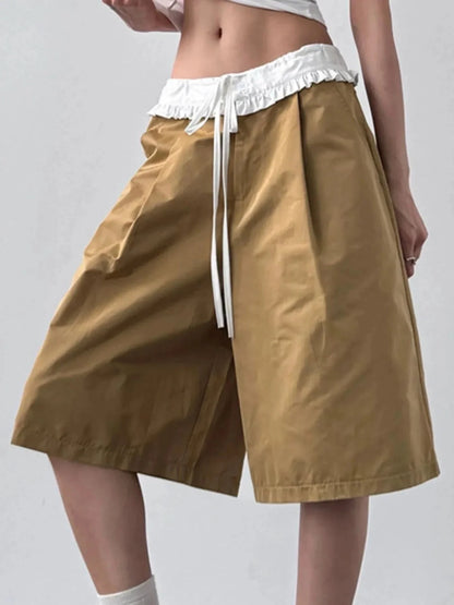 Contrast Waistband Wide - Leg Shorts - VILLA FASHION